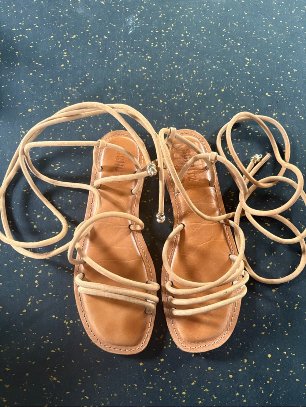 SCHUTZ Tan Lace-Up Strappy Sandals